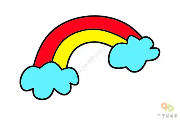 连着彩虹的云彩简笔画