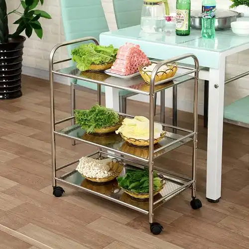 蔬菜火锅店菜架子小推车厨房4层放置串吧有轮子果蔬架加长3层菜篮_7折