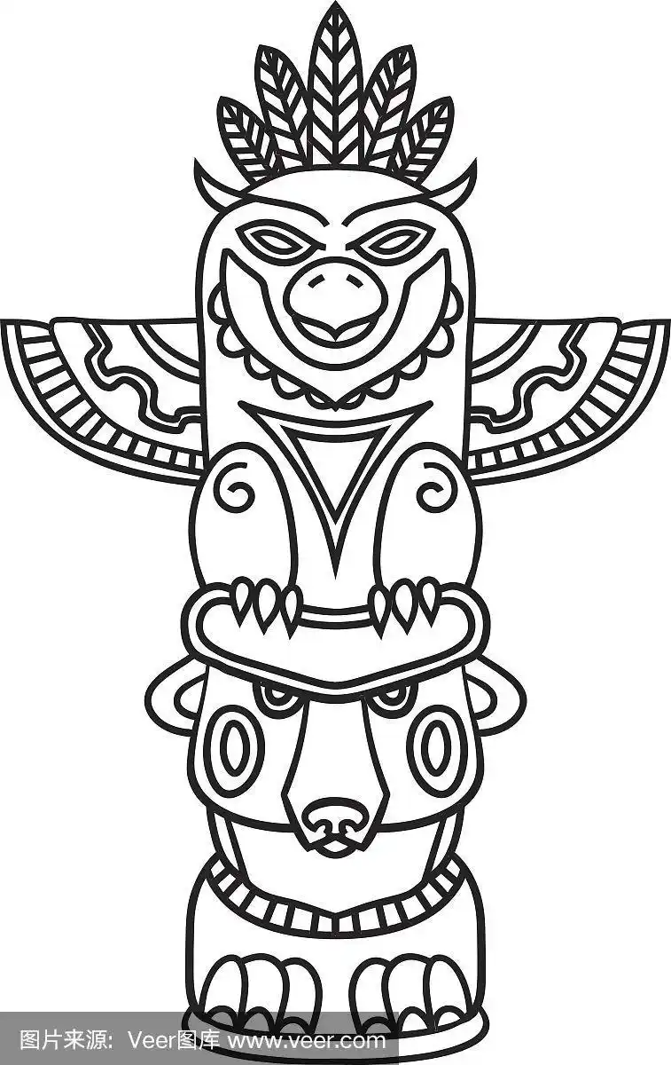 涂鸦传统部落图腾柱孤立的白色背景