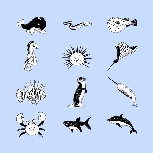 海洋生物童趣教育手绘插画元素