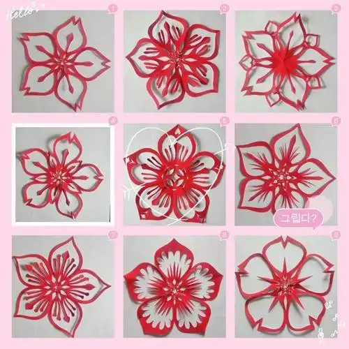 今天我们讲五折剪纸法学会剪不同风格的桃花梅花镜头依次扫过