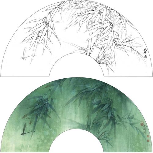 桔舍李晓明工笔画白描底稿竹子扇面原作大小35*66厘米花鸟线稿带a3