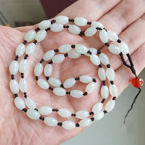 和田玉链子高档玉石吊坠挂绳白玉米珠山料天然项链吊坠绳挂脖男