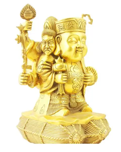 黄铜三面大黑天财神喜神三面财神精致摆件摆饰金属工艺品批发