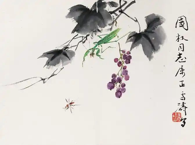 【葡萄螳螂 册页 设色纸本】拍卖品_图片_价格_鉴赏_绘画_雅昌艺术品