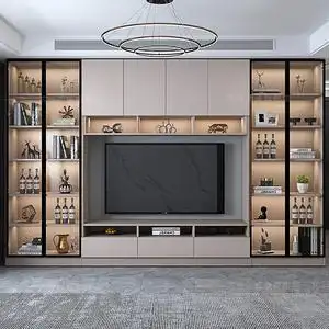 现代轻奢新款客厅大户型定制整体背景墙电视柜带灯高档展示柜a