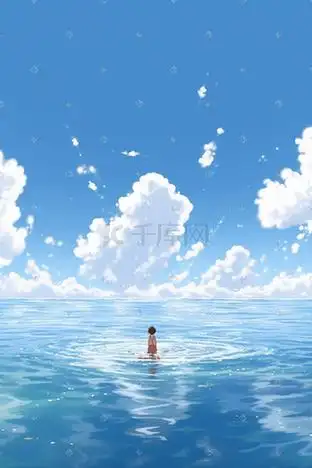 夏天夏季唯美卡通插画人物游泳大海