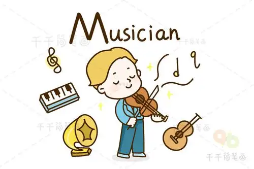 如何画职业英语词汇简笔画音乐家musician