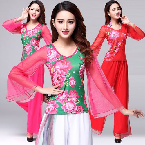 2021春夏款中老年广场舞服套装女表演服短裙纱袖休闲套装一件代发