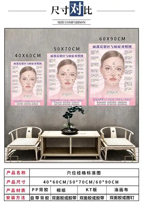 点痣图解面诊图面部穴位挂画脸部祛痣海报祛痣海报痣相图宣传图 mz07