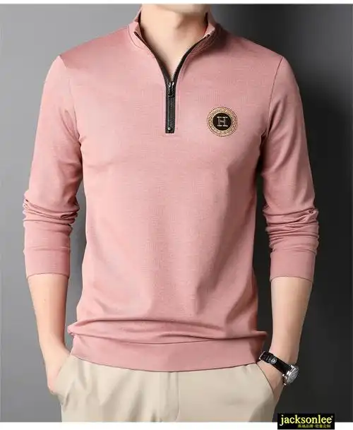 风jacksonlee国际名牌奢侈品立领t恤男长袖新款春装上衣拉链半高领