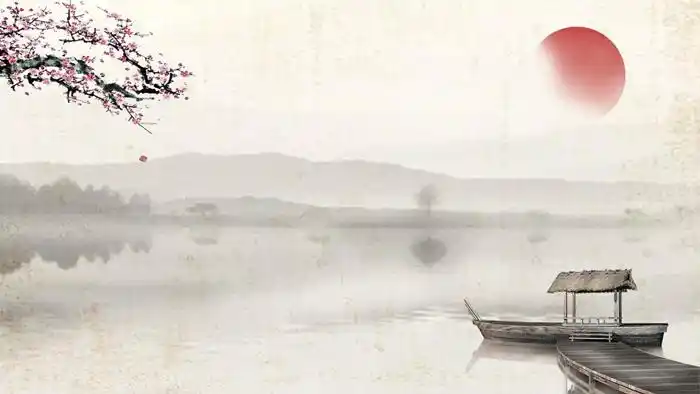 古典水墨梅花小船ppt背景图片