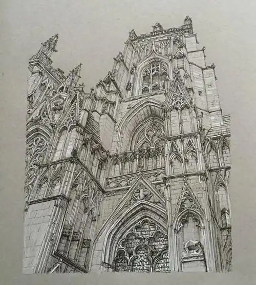 英国女孩手绘哥特式建筑复杂精致的素描令人吃惊质感绝了