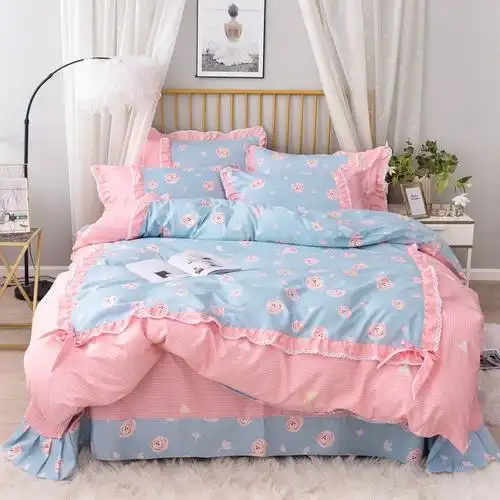 韩版公主四件套床上用品荷叶花边床单被套四件套学生婚庆床上用品