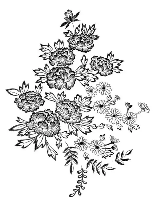 花朵线型白描图服装高定蕾丝礼服图花型图服装图案设计