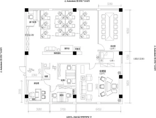 办公室平面图布局合理,符合人体工程学.