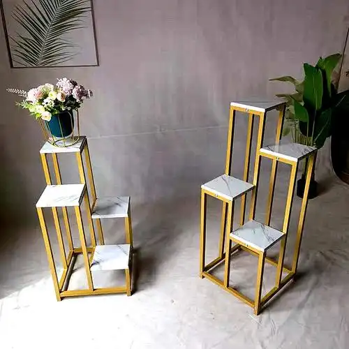 花架铁艺方管大理石金色铁艺花架中式花架拆装落地组装花架四层