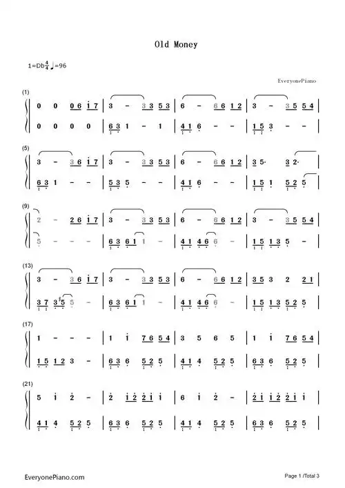 old money-lana del rey双手简谱预览1