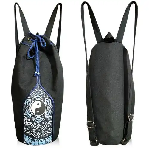中国国风黑色棉麻圆筒双肩包太极道教背包汉服双肩背包