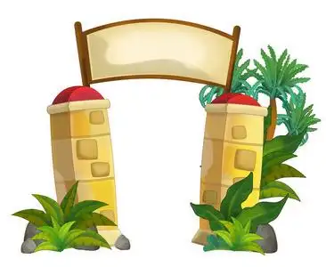 入口的卡通场景白色背景的儿童插画带绿化花园装饰的入口大门日本京都