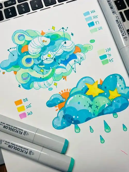 天天都在画那两种云,画点不一样的吧～马克笔:富莱卡勒纸:康颂-#视觉