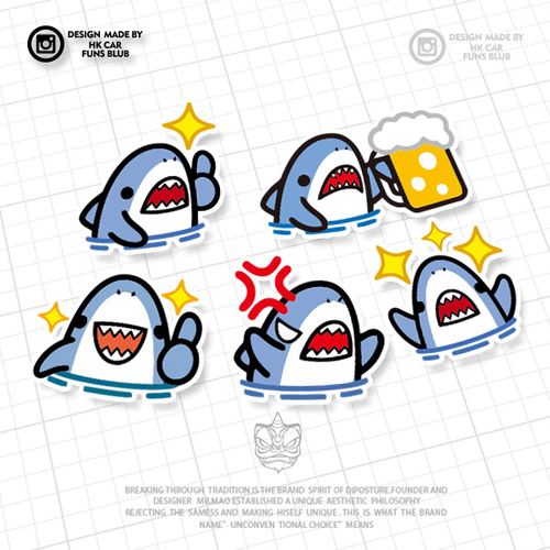 可爱q版卡通鲨鱼趣味反光车贴个性摩托电动车汽车油箱车身划痕贴