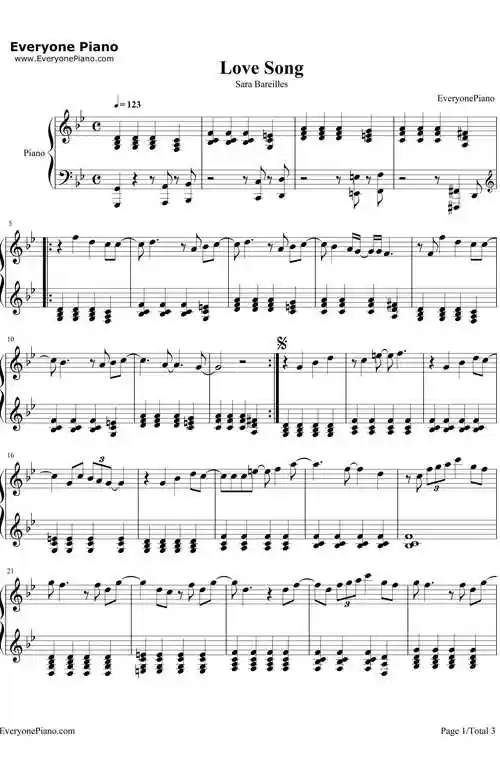 love song钢琴谱-sarabareilles