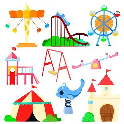 游乐园游乐设施卡通素材儿童节梦幻色彩png素材