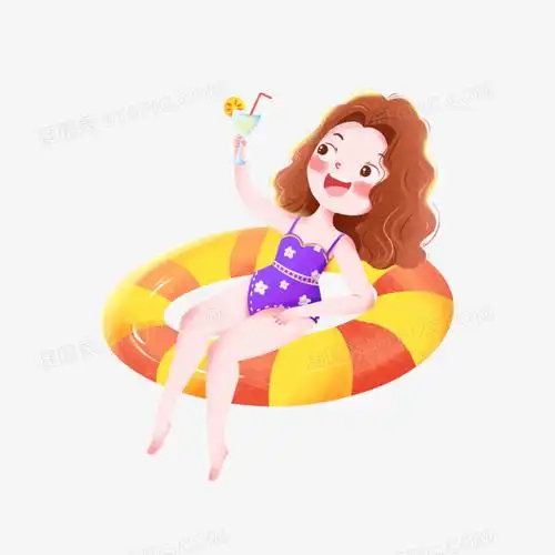 卡通手绘免抠女孩子游泳素材