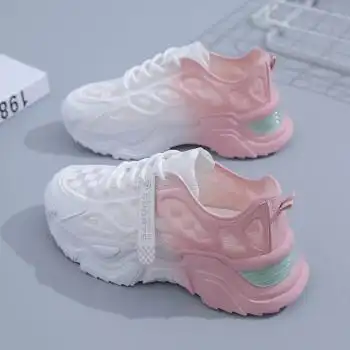少女鞋子学生运动鞋可爱风女鞋渐变老爹鞋初中高中生夏季网鞋透气厚底