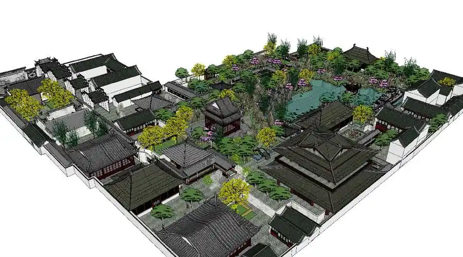狮子园,苏州园林su模型