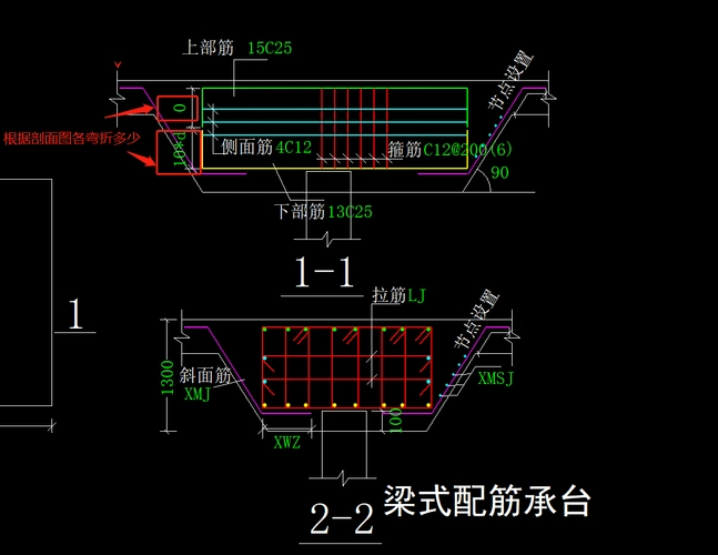 梁式配筋的剖面图底部和上部钢筋弯折多少d图纸一般会标注多少d吗