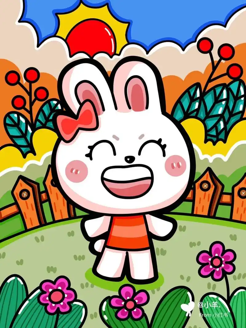 可爱的小兔子92儿童创意画 动物儿童画 #创意美术儿童画# #简笔画