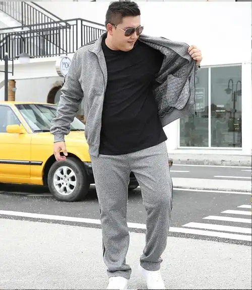 帽潮胖潮流运动肥佬开衫卫衣长裤套装 立领黑色 3xl(适合160-180斤穿)