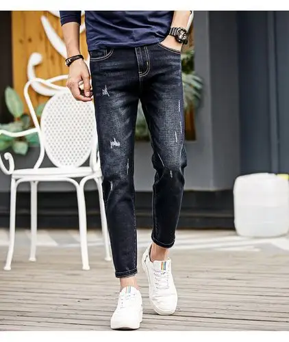 搭配达人 c位出道新款男士牛仔裤修身小脚青年九分裤子潮流29nz901