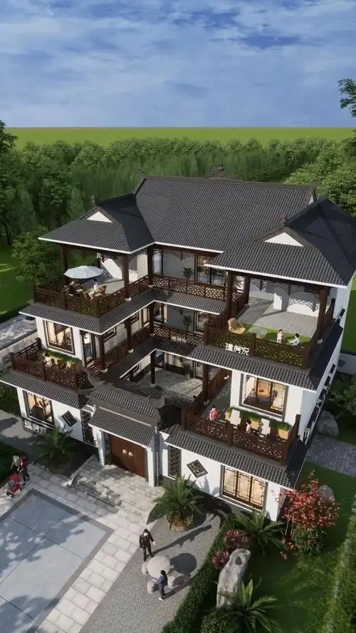 17x16米三层中式合院农村自建房别墅设计-度小视