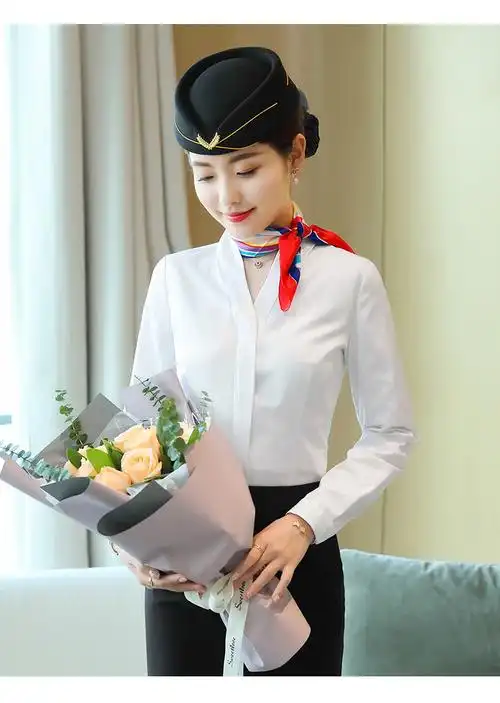 川航国航空姐制服空乘面试职业装南航空姐制服套装领白衬衫女上衣工作