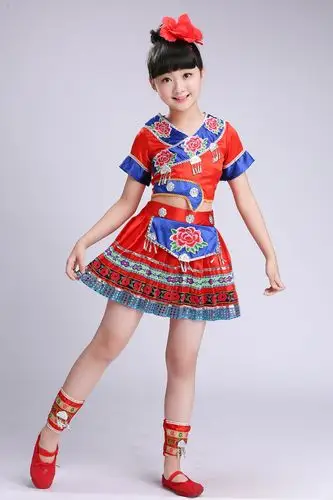 儿童苗族舞蹈服装演出服元旦新款蓬蓬裙少数民族表演服女童合唱服