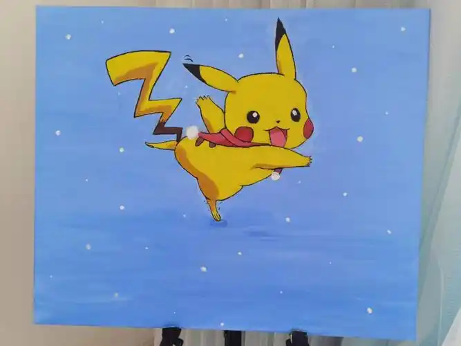 丙烯画皮卡丘附教程卡通装饰画