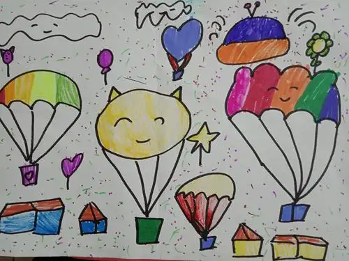 一年级美术课堂《小飞机与降落伞》作品展播