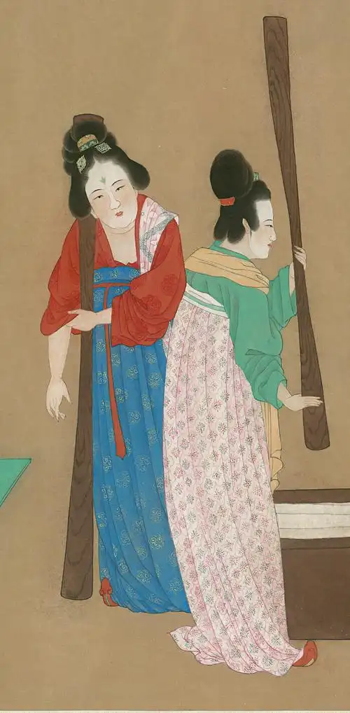 国画的魅力【18】——唐代宫廷仕女的劳动生活-张萱(唐)《捣练图》(附
