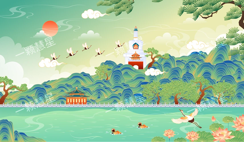 北京北海公园矢量插画