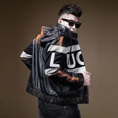 bm高端品牌机车真绵羊皮衣男外套潮流帅气字母时装款皮夹克秋冬季