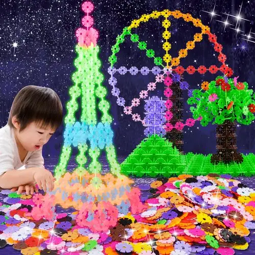 奥智嘉 大号加厚夜光雪花积木 塑料雪花片 儿童益智拼插积木玩具3-6