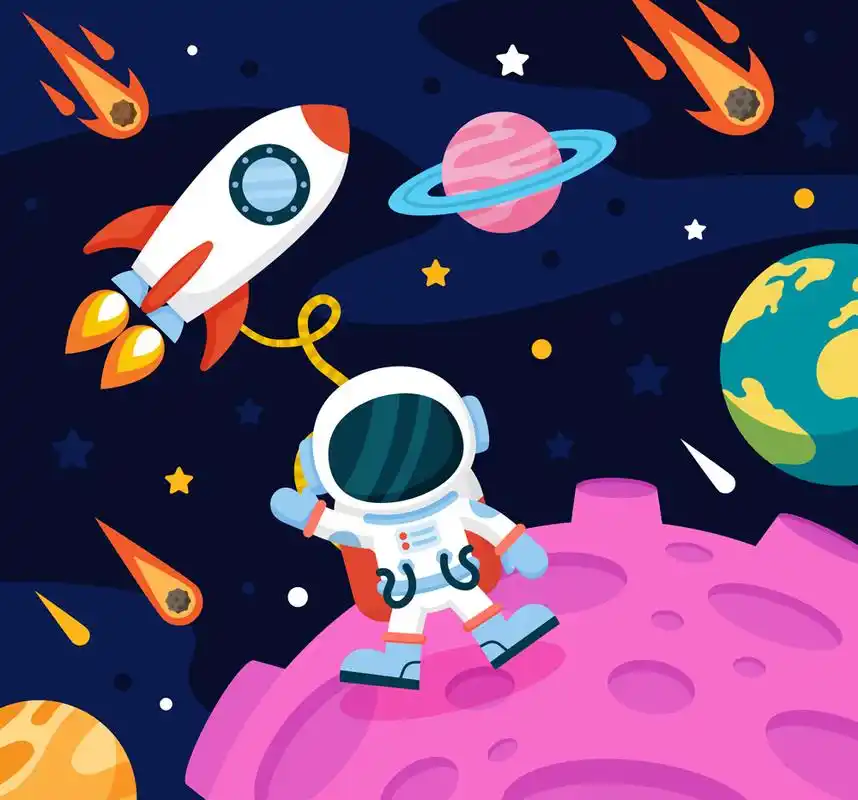 卡通太空中探索的宇航员矢量素材