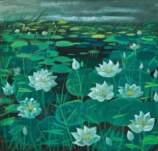 1430 荷塘 镜框 设色纸本