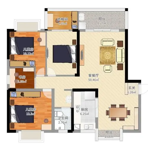 半山豪庭3室2厅1卫1厨120.00㎡户型图
