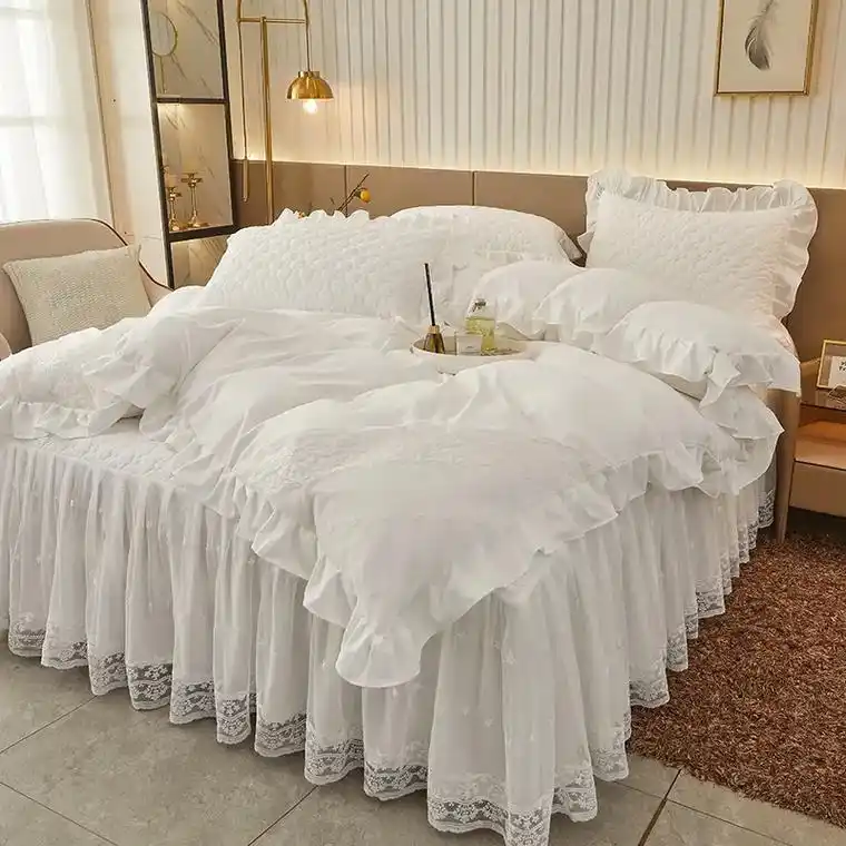 公主风蕾丝边床裙款四件套.