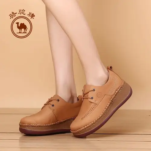 骆驼牌女鞋2016秋冬季新款耐磨休闲摇摇鞋手工真皮鞋子w64354510
