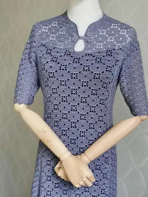 灰姑娘,喵夫人夏至钩针编织水滴领国风连衣裙赏析